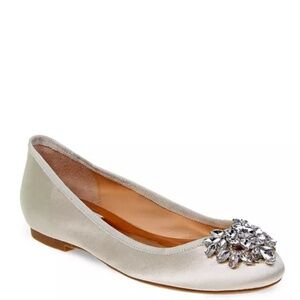 Badgley Mischka Pippa Silver Metallic Ballet Flats with Rhinestones -Size 8